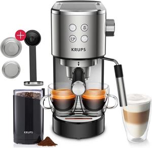 Krups Espressomaschine XP442C, 1l Kaffeekanne, Filtereinsatz, + F20342 Kaffeemühle + Tamper 15 Bar