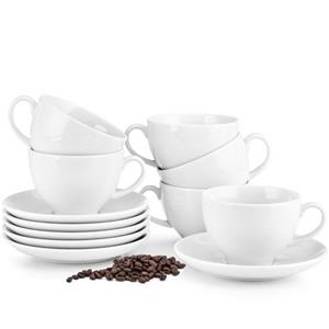 Konsimo Kaffeeservice »Muscari Kaffeetassen Untertasse für Kaffeetassen Weiß« (12-tlg), Porzellan, Spulmachinen- und Mikrowellengeeignet, Rund