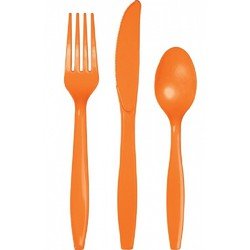 Oranje plastic bestek 48x delig - herbruikbaar - Messen, vorken, lepels - Feestbestek