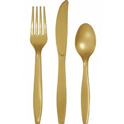 Plastic bestek goudkleurig 72-delig - BBQ/Feest/Verjaardag bestek messen/vorken/lepels - herbruikbaar - Feestbestek