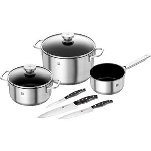 Zwilling Topf-Set »Focus/Twin Pollux«, Edelstahl, (Set, 6-tlg), Edelstahl, beschichtet, Induktion, inkl. 3-teiligem Kochmesser-Set