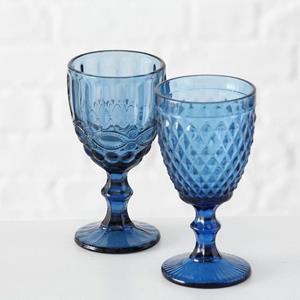 Boltze Home Wijnglas 'Aurora' Gekleurde Glas Blauw Dia8,5x17cm 2 Ass