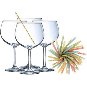 Cocktail Set Van 6x Gin Tonic Glazen En 25x Duurzame Rietjes - 700 Ml - Cocktailglazen