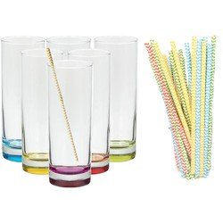 Longdrinkglazen - 6 stuks - 310 ml - incl. 100x papieren rietjes - Longdrinkglazen