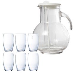 Cosy & Trendy schenkkan/waterkan/sapkan van glas 2.0 liter met 6x stuks Versailles waterglazen/drinkglazen van 375 ml - Drinkglazen