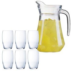 Luminarc schenkkan/waterkan/sapkan van glas 1.0 liter met 6x stuks Versailles waterglazen/drinkglazen van 375 ml - Drinkglazen