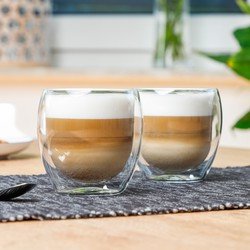 HI Set van 4x stuks dubbelwandige koffieglazen/theeglazen 250 ml - 25 cl - Thee/koffie drinken - Glazen voor thee en koffie - Koffie- en theeglazen