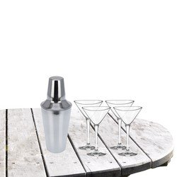 Royal Leerdam Cocktailshaker 500 ML met 4x Cocktailglazen Martini Transparant