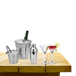Alpina Complete bar set met 4x Martini cocktailglazen en cocktailshaker - Cocktailglazen
