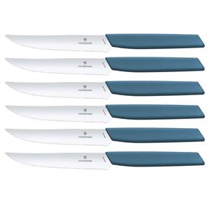 Victorinox Swiss Modern Steakmessen - 6-delig - Rvs/blauw - Kartel