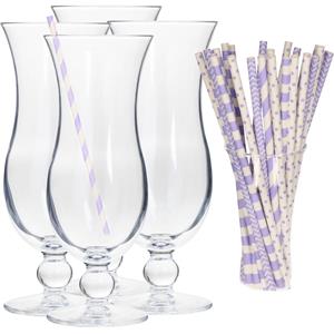 Secret de Gourmet Cocktail Set Van 4x Cocktail Glazen En 100x Rietjes - 440 Ml ila/paars - Drinkglazen