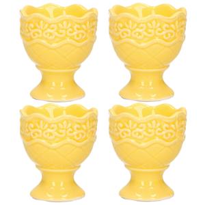 Excellent Houseware Eierdop - 4x - porselein - pastel geel - 5,5 x 6,5 cm -