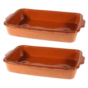 Gerim 3x stuks terracotta ovenschaal/serveerschalen Pamplona 4 liter bruin -