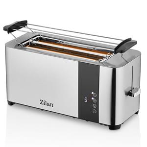 Zilan Toaster ZLN-6234, 2 lange Schlitze, für 4 Scheiben, 1400 W, Edelstahl Gehäuse, mit Brötchenaufsatz, mit Krümelschublade