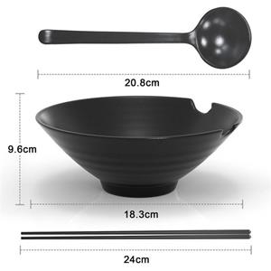 Intirilife Suppenschüssel, Melamin, 6-teiliges Ramen Schüssel Set mit 1000 ml Füllmenge - Traditionell japanisches Geschirrset mit Essstäbchen und Löffel in Schwarz