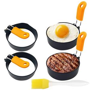 SUNEE Omelette-Maker Edelstahl Runde Eierkocher Ringe Ei Pfannkuchen Maker Form, mit Anti-Verbrühung Griff und Öl Pinsel