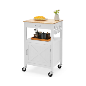 Costway Küchenwagen Rollende Kücheninsel mit Gummiholzplatte 56 x 45 x 91 cm Weiß