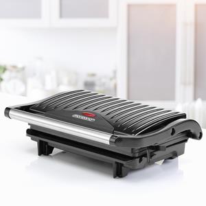 Monzana Kontaktgrill, 750 W, Antihaftbeschichtete Grillplatten herausnehmbare Auffangschale Cool-Touch-Griff 750 W Panini Toaster Grill Sandwichmaker Schwarz