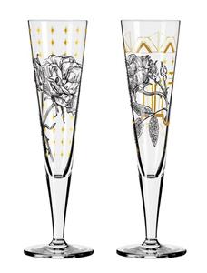 Ritzenhoff Champagnerglas »Goldnacht Champus 2er Set Rose mit Glasreinigungstuch«, Kristallglas