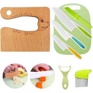 Zggzerg Kinderkochmesser »Kinder Küchenmesser-Set mit Holzmesser, Schneidebrett und Schäler«