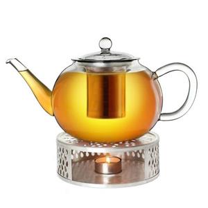 Creano Teekanne » Teekanne aus Glas 1,6l + ein Stövchen aus Edelstahl, 3-teilige«, (Set)