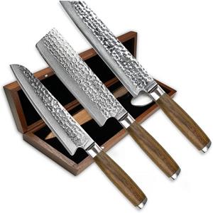 Adelmayer Messer-Set Damastmesser Set NIHON (Spar-Set, 3-tlg., Kiritsuke21,20cm, Nakiri, Santoku), Jedes  Messer wird von Hand kontrolliert
