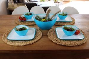 LindenBerg Geschirr-Set Salat Serie Set 9-teilig blau, 4 Personen, Spülmaschinengeeignet, bruchsicher