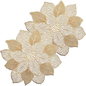 Zeller Placemats bloemen vorm - 4x - kunststof - 49 x 47 cm - goud -