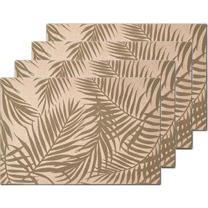 Zeller Placemats Palm Bladeren Print - 4x innen - 45 X 30 Cm - Beige/groen - Placemats