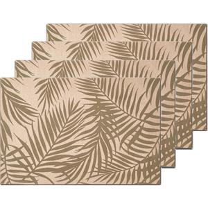 Zeller Placemats Palm Bladeren Print - 6x innen - 45 X 30 Cm - Beige/groen - Placemats