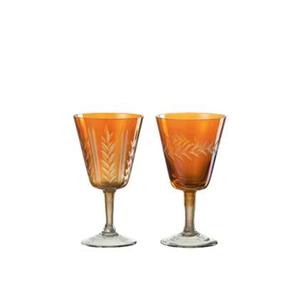 J-Line Drinkglas Voet Verticaal Hals Glas Oranje Assortiment Van 2