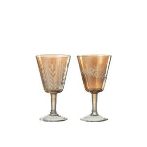 J-Line Drinkglas Voet Verticaal Hals Glas Goud Assortiment Van 2