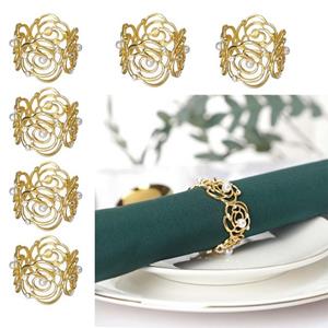 Housruse Serviettenring 6 Serviettenschnallen aus Metall, dekorative Stoffringe mit Perlen