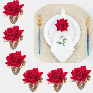 Housruse Serviettenring 6er-set wunderschöne rote Rosengirlanden Serviettenringe für Dinner