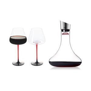 Plazotta Weinglas 3er-Set Weinglas mit rotem Stiel 250 ml x2+Weinkaraffe Wein Belüfter, Glas