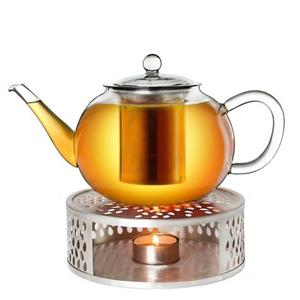 Creano Teekanne  Teekanne aus Glas 0,8l + ein Stövchen aus Edelstahl, 3-teilige, (Set)