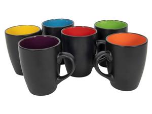 SPETEBO Kaffeeservice Kaffeebecher schwarz matt / innen farbig 6er Set (6-tlg), 6 Personen, Porzellan, Kaffee und Tee Tassen für ca. 340 ml