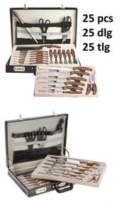 Cheffinger Messer-Set, 25-teilige im Koffer mit Zahlenschloss Edelstahl mit Holzgriff BBQ Set