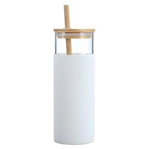 Zulbceo Longdrinkglas Tumbler mit Trinkhalm und Deckel, Bambusdeckel, Weiß