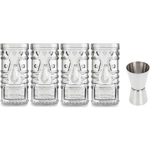 Royal Leerdam 4x Cocktailglazen / Mai Tai glazen transparant 490 ml met RVS maatbeker / bar