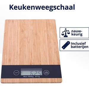 Perow Bamboe Digitale Keukenweegschaal - Precisie Weegschaal - Duurzame Keuken Weegschaal - Inclusief Batterijen