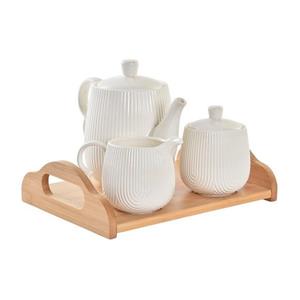 DKD Home Decor Teekanne Teekannenspiel  natürlich Porzellan Weiß Bambus