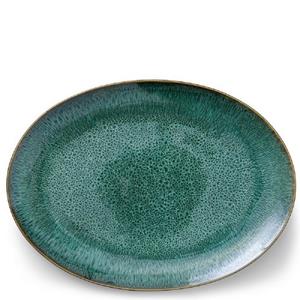 Bitz Geschirr-Set , Platte oval 45 cm x 34 cm schwarz/grün Steingut (1-tlg), Steingut