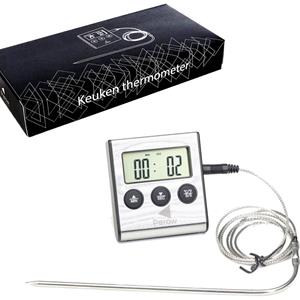 Perow  BBQ Thermometer en Wekker - RVS - Zilver uikerthermometer - Voedselthermometer
