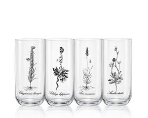 Crystalex Longdrinkglas Longdrinks Herbs Wiesenkräuter Kristallglas 440 ml 4er Set, Kristallglas, 4 unterschiedliche Gläser, Bohemia