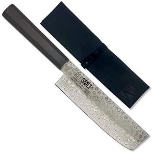 REDSALT Damastmesser NAKIRI 16cm Profi Küchenmesser mit & Ledertasche & Klingenschutz, handgerfertigt, Made in Japan
