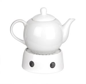 BigDean Teekanne weiss 1,1L + Stövchen Edel Porzellan Kaffeekanne Porzellankanne Kanne, 1.1 l