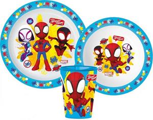 Spiderman Geschirr-Set Spidey und seine Freunde Kinder Frühstücks Set, Kunststoff, Teller Schüssel Becher