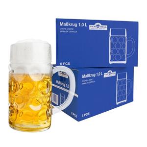 Van Well Bierglas 12er Set Maßkrug Wellco - 1 Liter Bierkrug aus Glas - geeicht