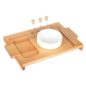 Dekonaz Suppenschüssel Suppen-Servierset, 4 Stück, Holz, Porzellan, Bambus